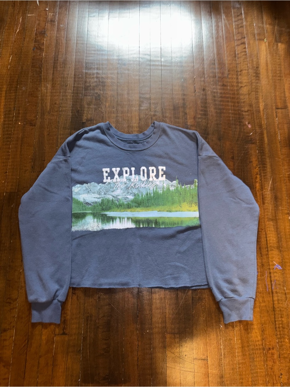 Explore The Rockies Cropped Crewneck Sweater - Blue